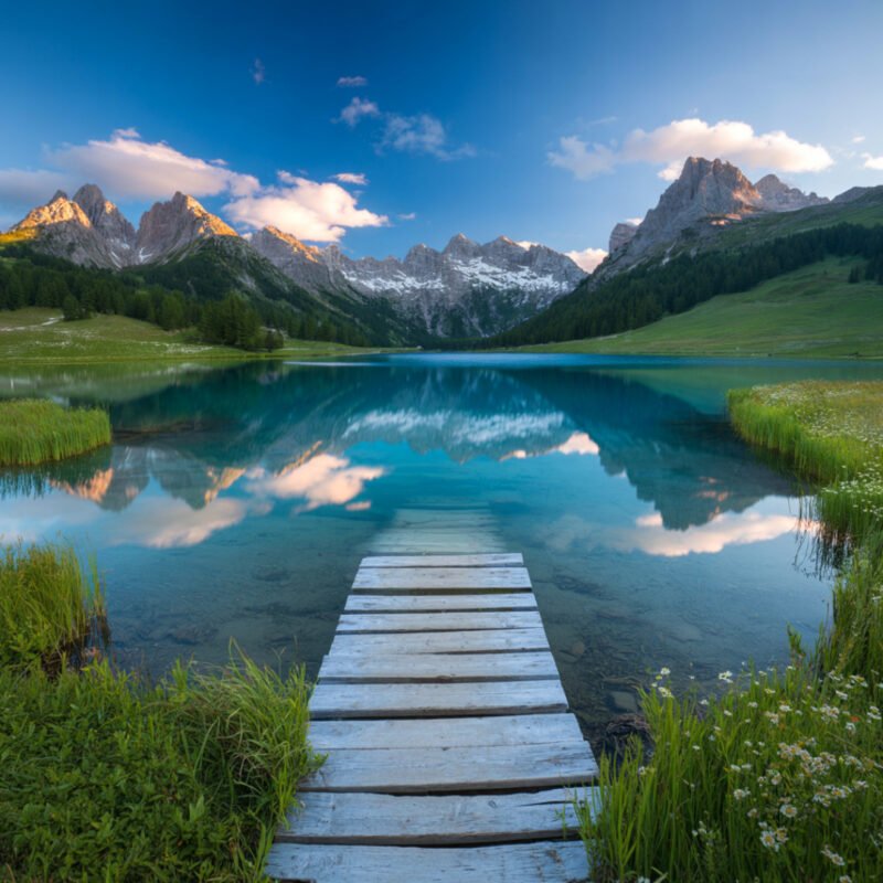 Nature Landscape Mountain Lake Wooden Pier HD wallpaper free download