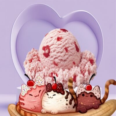 Cherry Ice Cream Cute Cat Characters Heart Bowl Kawaii Dessert Pastel HD Wallpaper