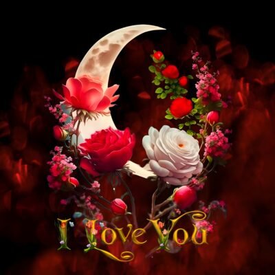 Crescent Moon Floral Love Art HD Wallpaper