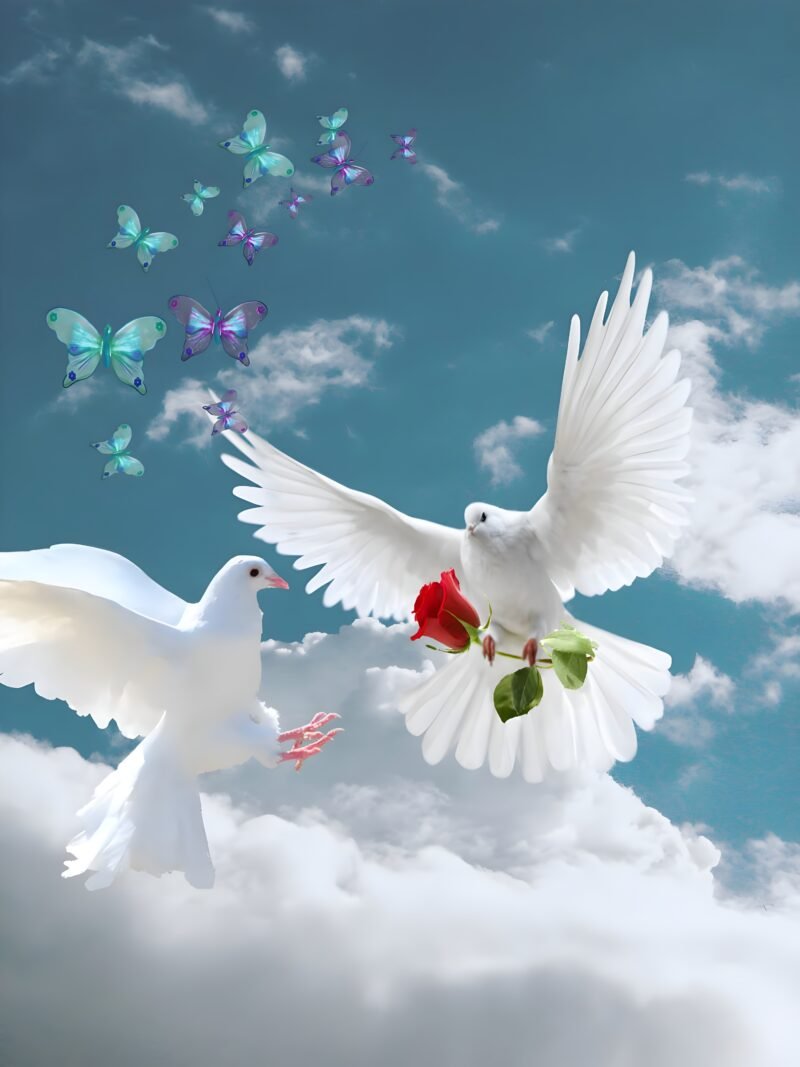 Doves Butterflies Sky Fantasy HD wallpaper free download