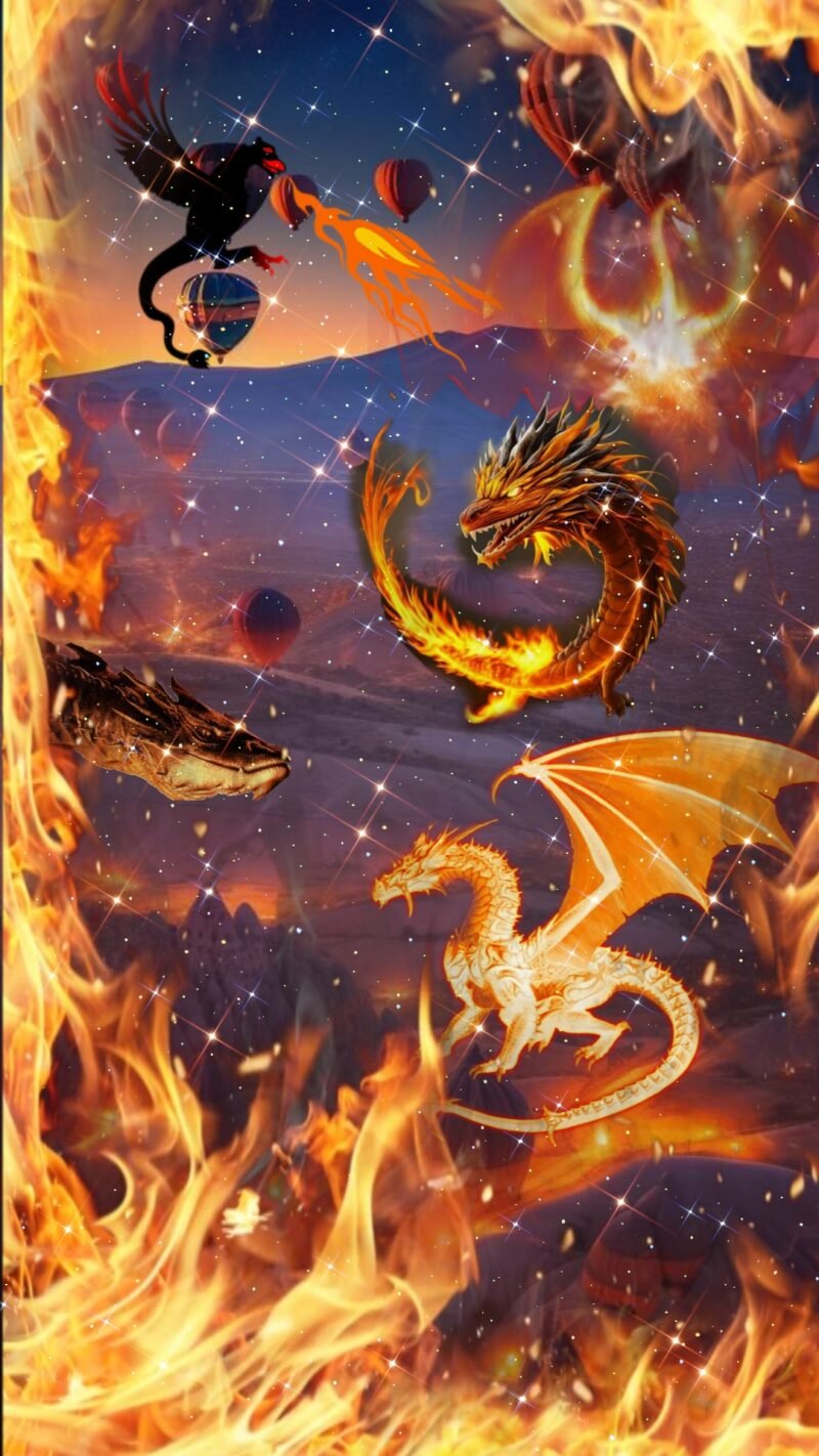 Fiery Dragons Cosmic Sky HD wallpaper free download