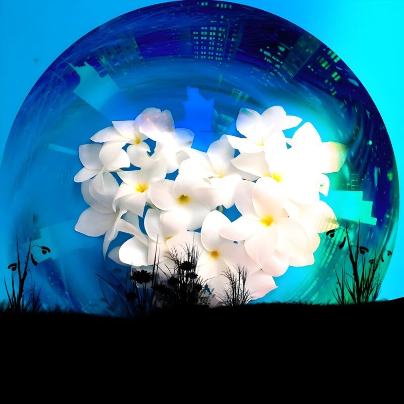 Glowing Plumeria Heart City Fusion HD wallpaper free download