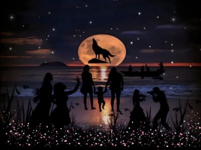 Moonlit Gathering Wolf Ocean HD Wallpaper