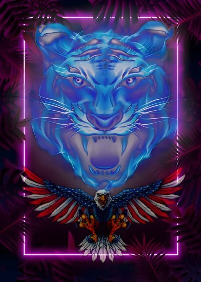 Neon Tiger Eagle Fusion Art HD Wallpaper