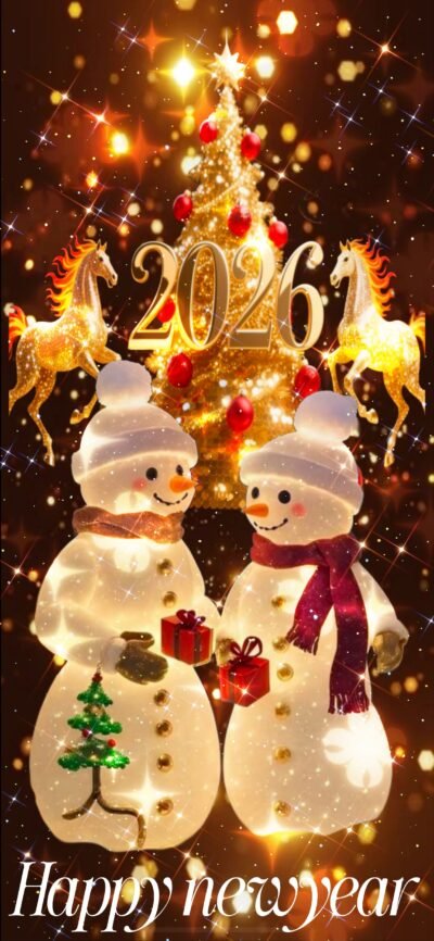 New Year Snowmen Festive Tree HD Wallpaper