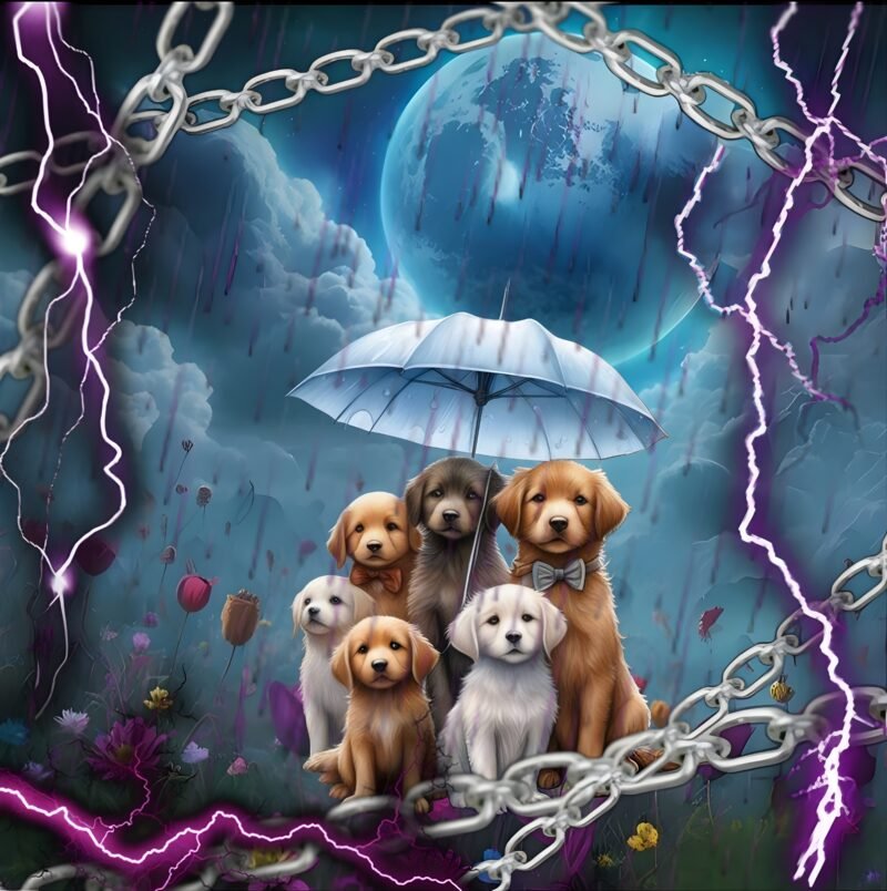 Puppies Moonlight Rain HD wallpaper free download
