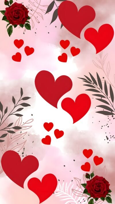 Romantic Hearts Roses HD Wallpaper