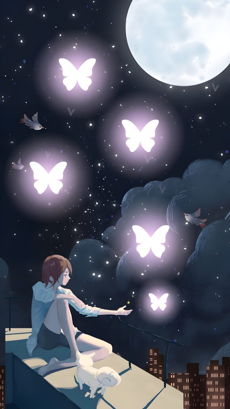 Rooftop Serenity Moonlit Sky HD Wallpaper free download