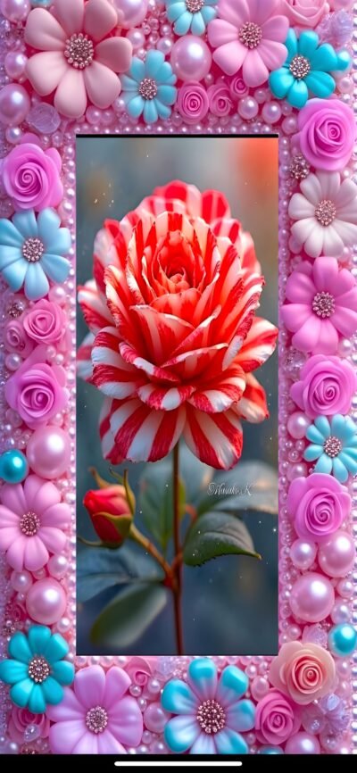 Red Wallpaper HD Striped Rose Bloom