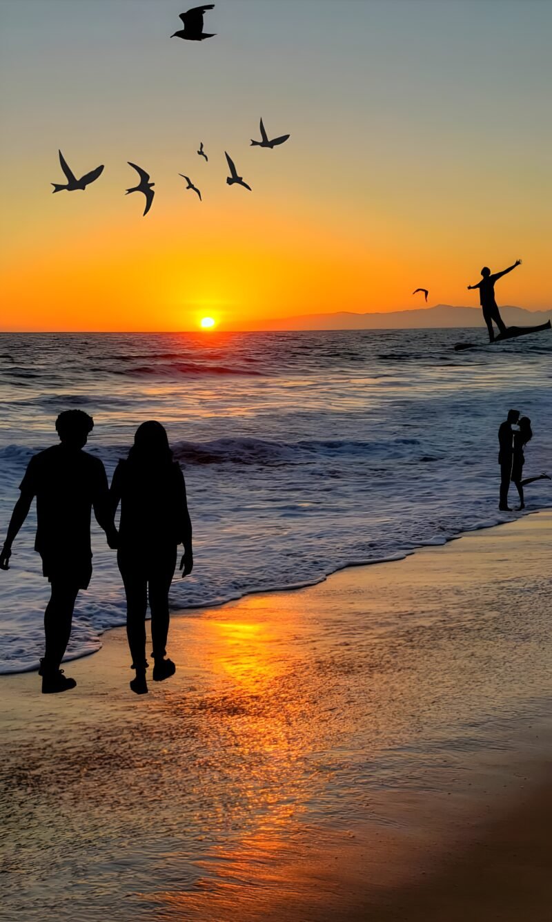 Sunset Beach Silhouettes HD wallpaper free download