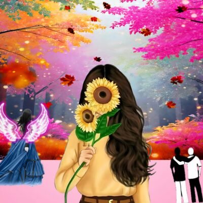 Dreamlike Fantasy Forest Glowing Wings Sunflower Art Surreal Autumn HD Wallpaper