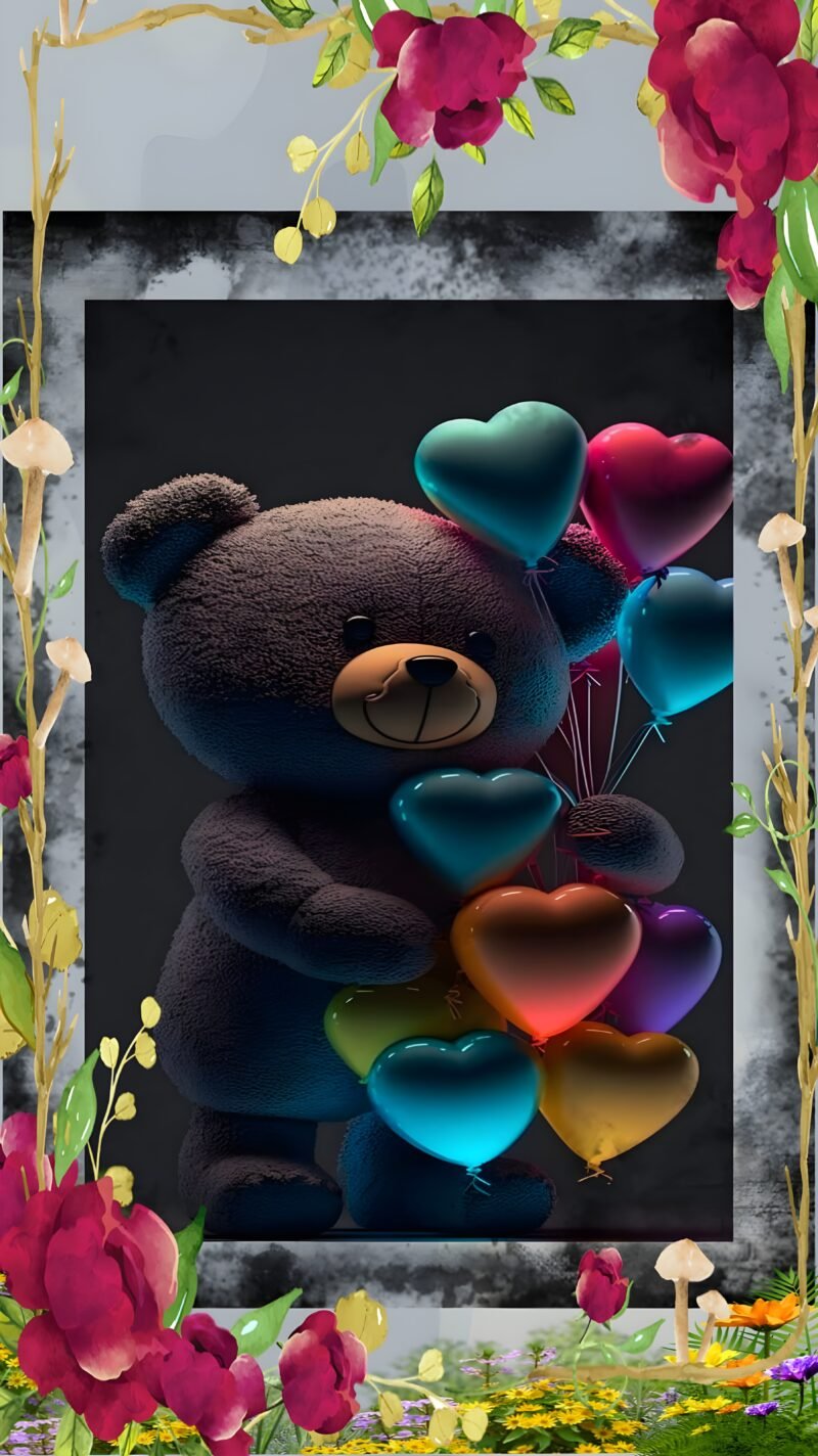 Teddy Bear Heart Balloons HD wallpaper free download