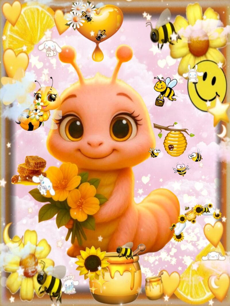 Whimsical Caterpillar Bees Sunflowers HD wallpaper free download