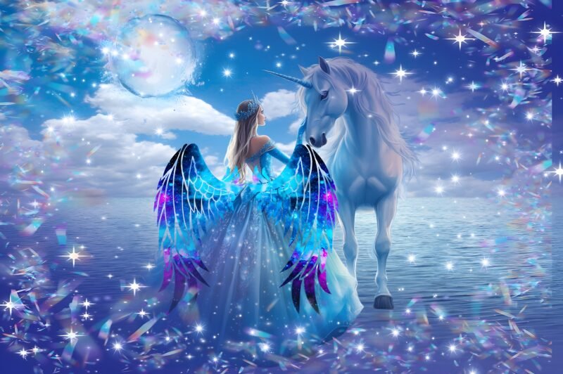 Woman Unicorn Moon Fantasy HD wallpaper free download