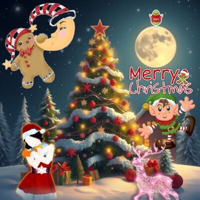 Christmas Tree Snowy Night HD Wallpaper