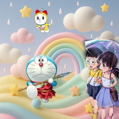 Whimsical Landscape Wallpaper HD Doraemon Pastel Fantasy