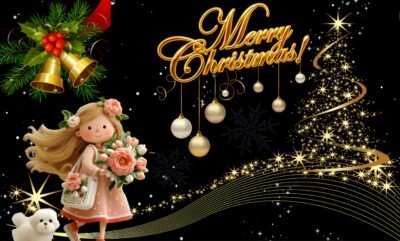Android-tablet Wallpaper HD Golden Christmas Girl Bear