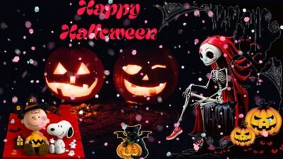 Red Wallpaper HD Happy Halloween Cartoon Pumpkins