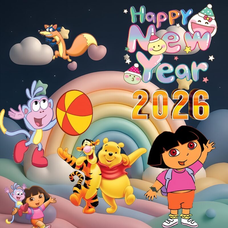 Happy New Year Cartoon Celebration HD Wallpaper free download