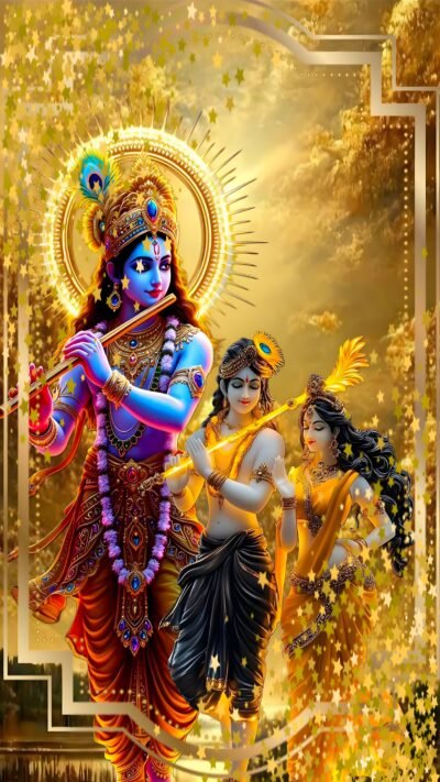 Gold Wallpaper HD Krishna Radha Golden Forest