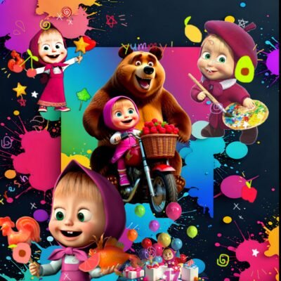 Colorful Character Art Wallpaper HD Masha Bear Strawberry Fun