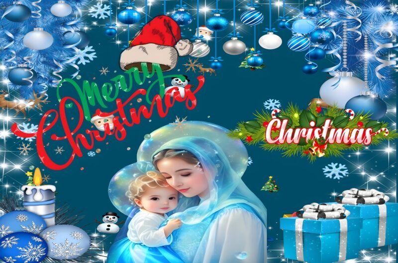 Merry Christmas Nativity Blue HD Wallpaper free download