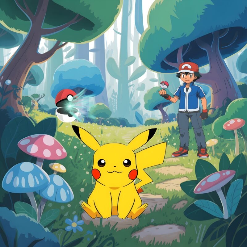 Pikachu Ash Forest Adventure HD Wallpaper free download