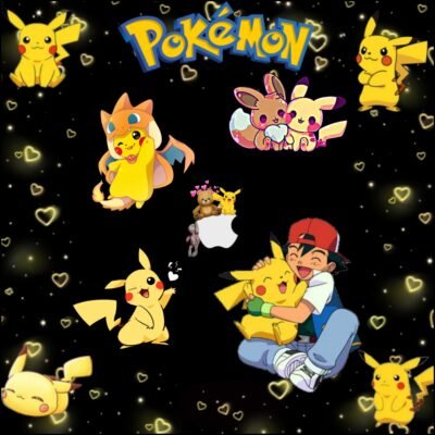 Yellow Wallpaper HD Pikachu Collage Glowing Hearts