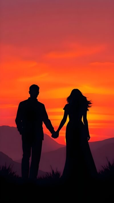 Mobile Wallpaper HD Sunset Couple Silhouette