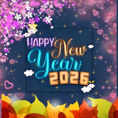 Happy New Year 2026 Festive Floral Greeting HD Wallpaper