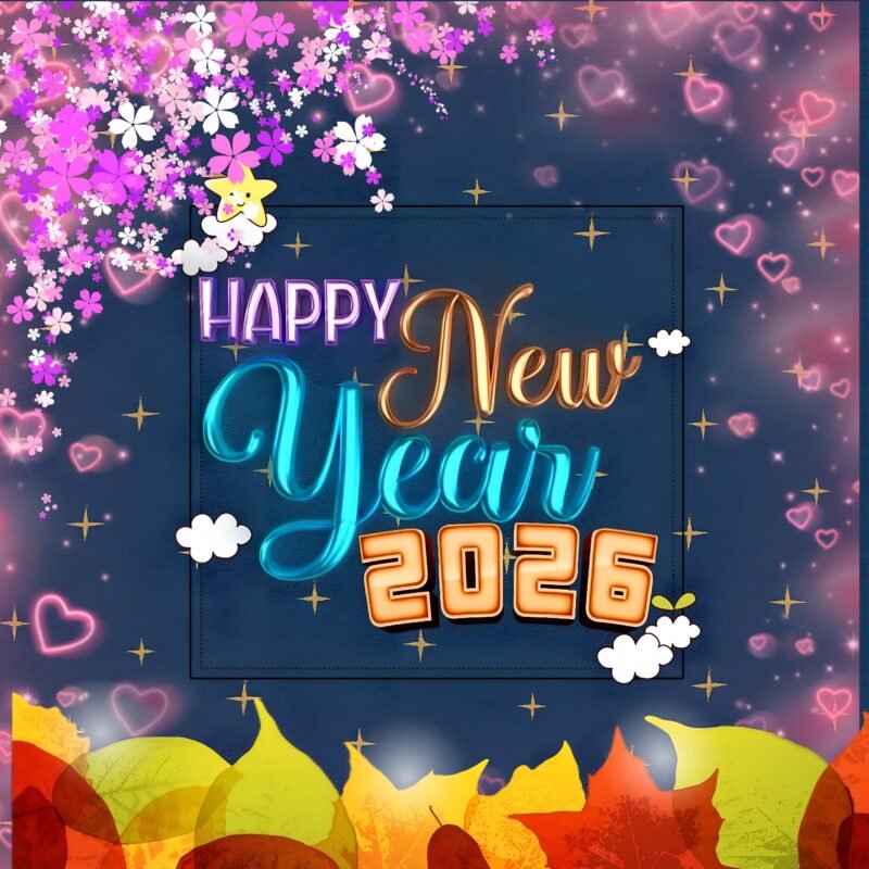 Happy New Year 2026 Festive Floral Greeting HD Wallpaper free download