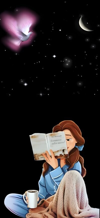 3914x8475 Wallpaper – Enchanting Belle Reading Stars