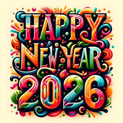 Colorful Typography Wallpaper HD Happy New Year 2026 Colorful Art
