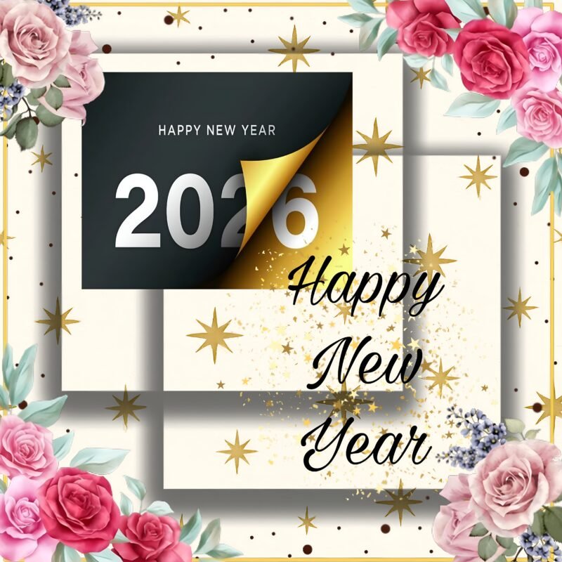 Happy New Year 2026 Floral HD Wallpaper free download
