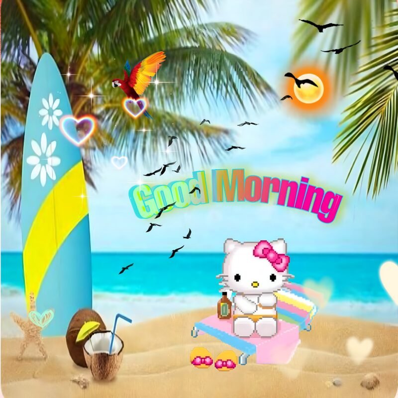 Hello Kitty Tropical Beach Morning HD Wallpaper free download
