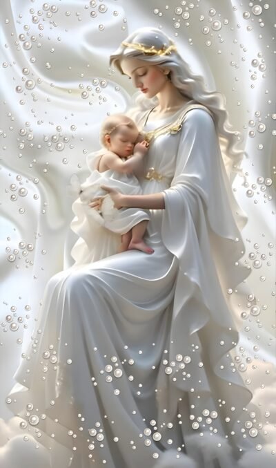 High-resolution Religious Art Wallpaper – Serene Madonna Child