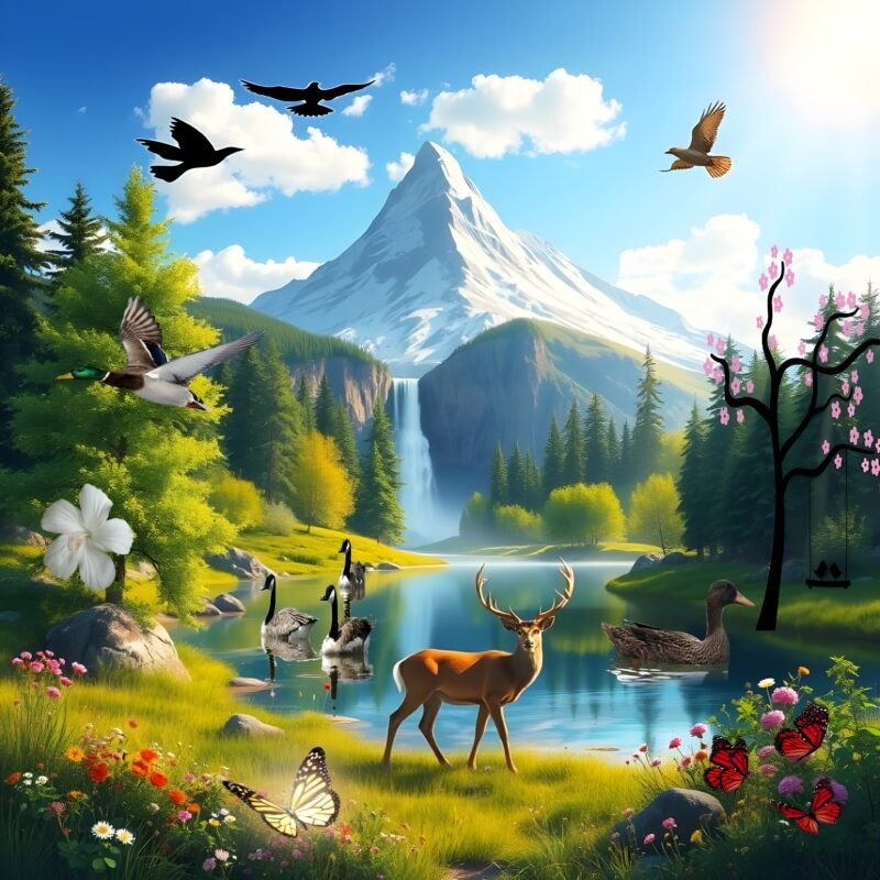 Serene Mountain Lake Wildlife HD wallpaper free download
