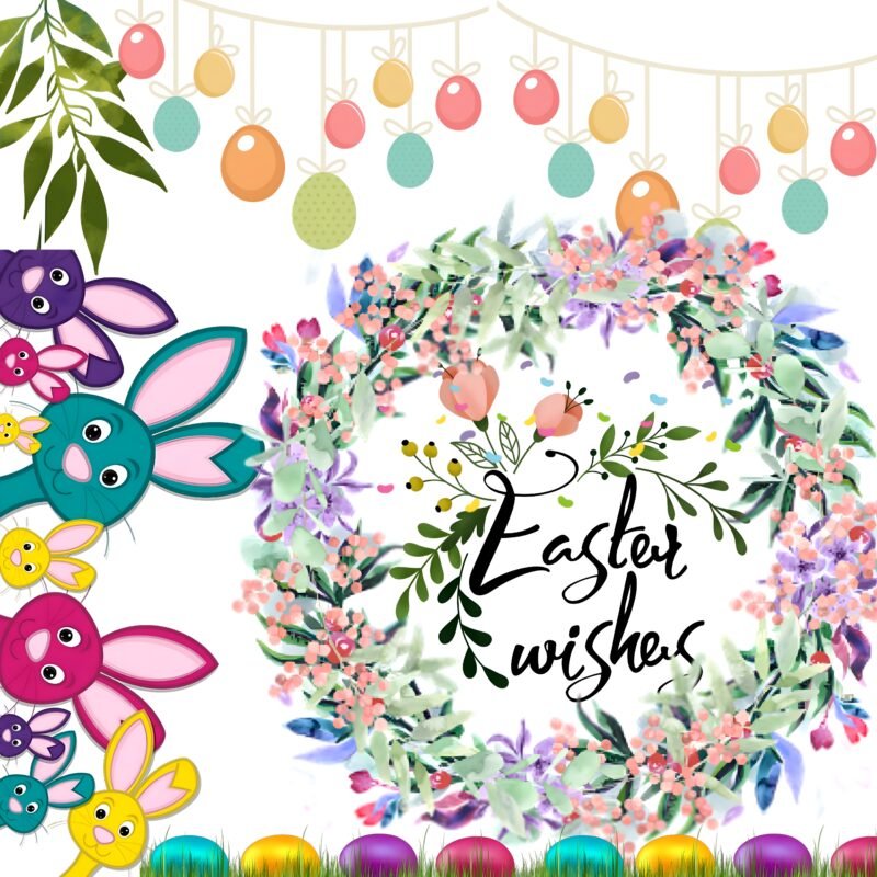 Easter Wishes Floral Bunny Art HD wallpaper free download