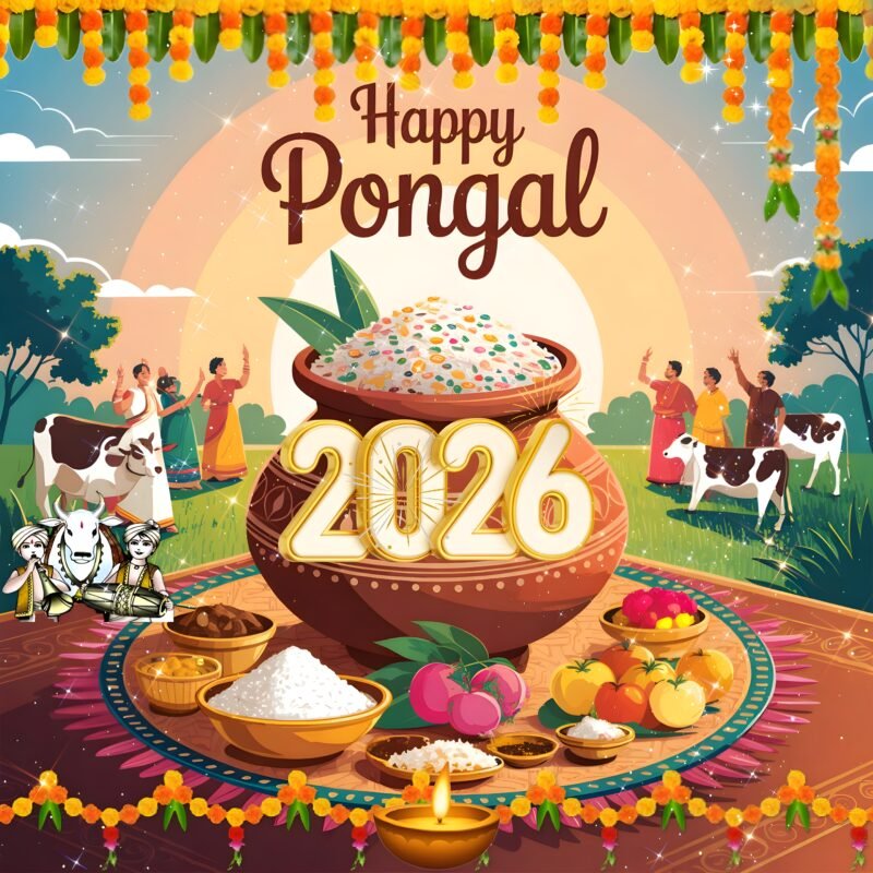 Happy Pongal 2026 Celebration Art HD wallpaper free download