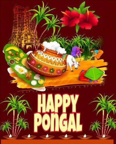Happy Pongal Festival Illustration HD Wallpaper