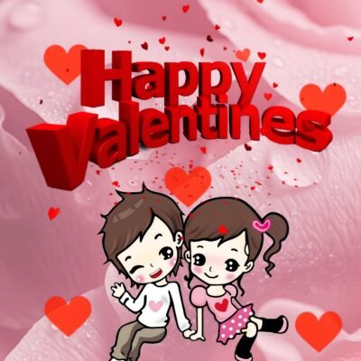 Love-themed Digital Art Wallpaper – Happy Valentines Cute Cartoon