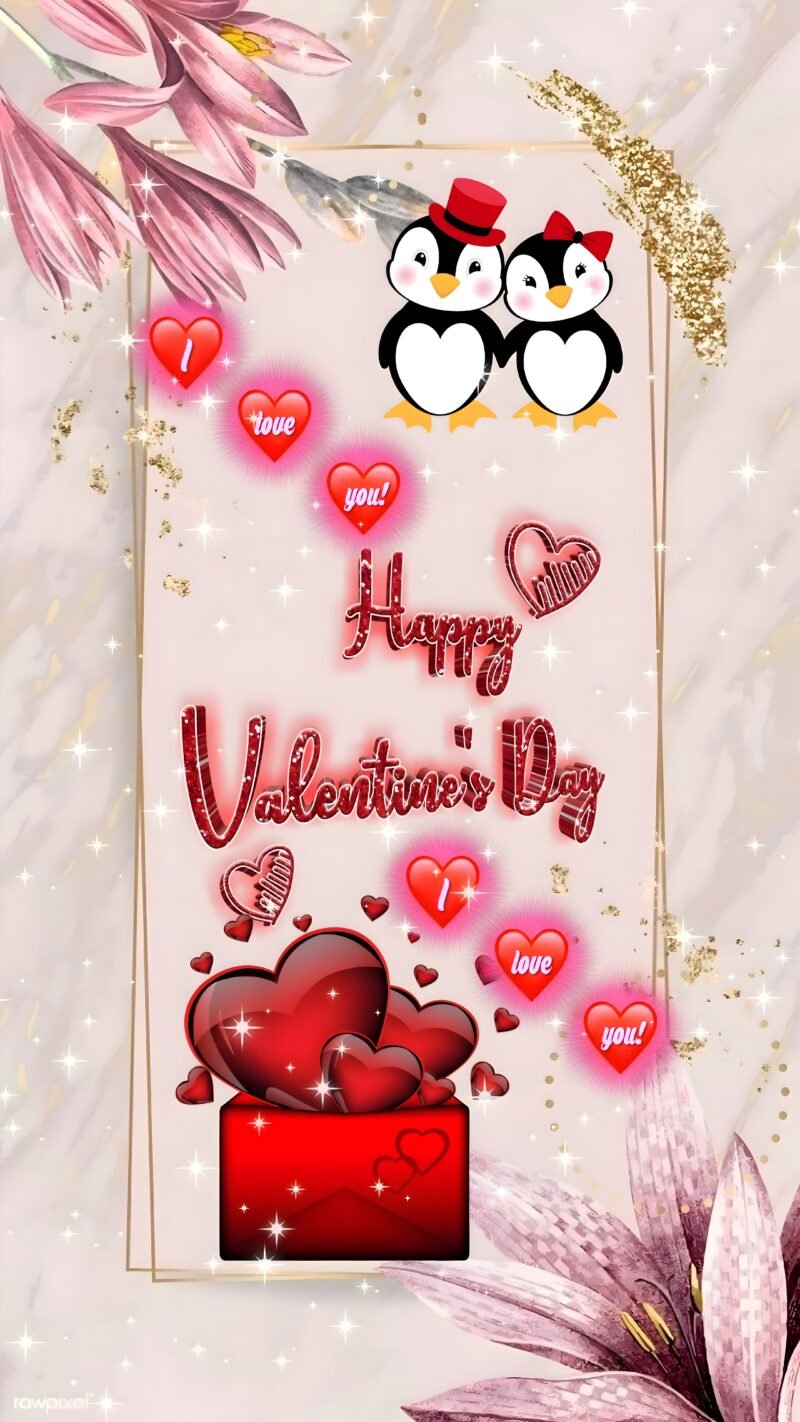 Happy Valentine’s Day Cute Penguins HD wallpaper free download