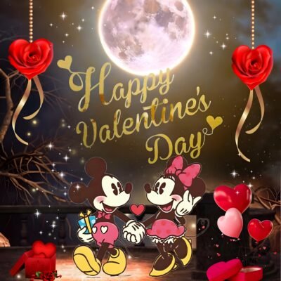 Golden Yellow Wallpaper HD Happy Valentine’s Day Mickey Minnie