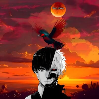 Fiery Orange Wallpaper HD Red Moon Anime Character Art