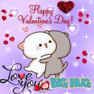 Red Wallpaper HD Valentine’s Day Cute Cat Hug