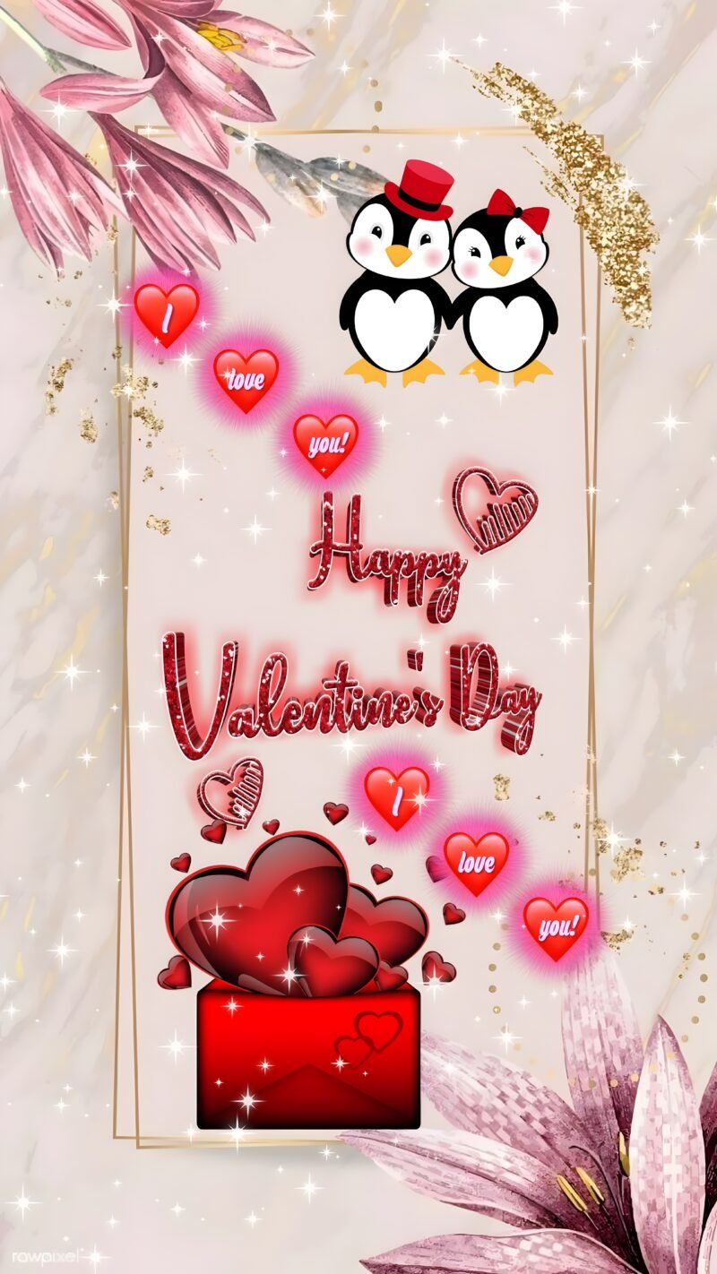 Valentine’s Day Love Penguins HD wallpaper free download